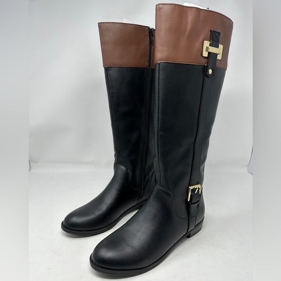 Karen Scott Deliee 2 Round Toe Knee High Riding Boots Black Cognac Women 6 M NIB - Picture 2 of 7